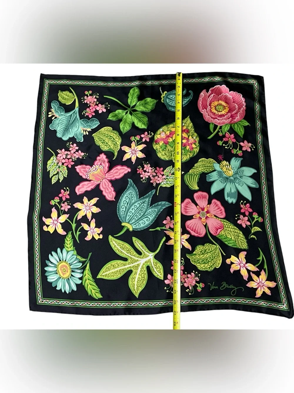 Vera Bradley Botanica 100% Silk Scarf 27” Square Black Floral